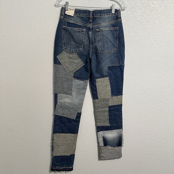 We The Free People Jeans Size 25 Bare With Me Mid Rise Straight Leg Patchwork - Picture 4 of 16